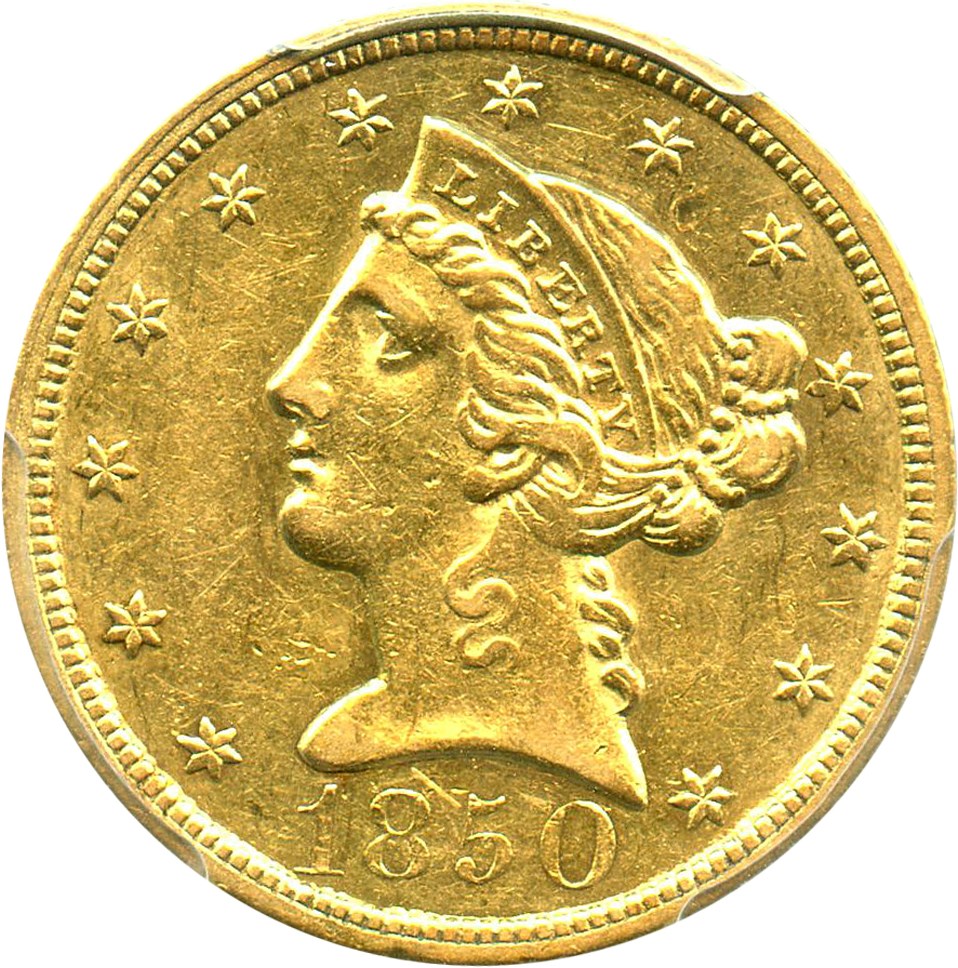 image for: 1850 $5 PCGS AU50