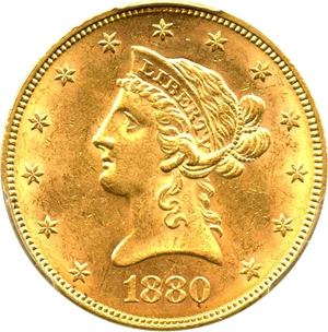 image for: 1880 $10 PCGS MS61