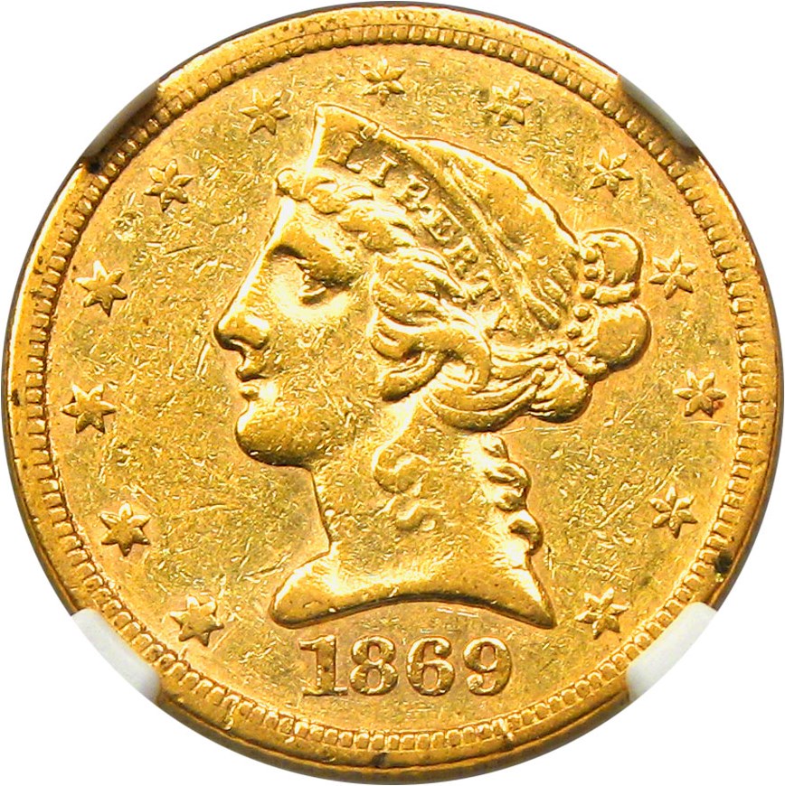 image for: 1869-S $5 NGC XF45