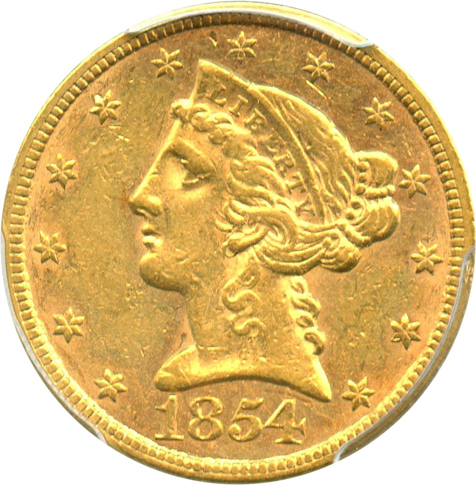 image for: 1854 $5 PCGS AU53