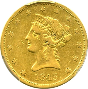 image for: 1843-O $10 PCGS VF35