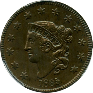 image for: 1835 1c PCGS AU53 BN (Large 8, Stars)