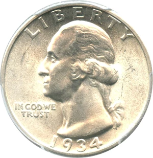 image for: 1934 25c PCGS MS64 (Heavy Motto)