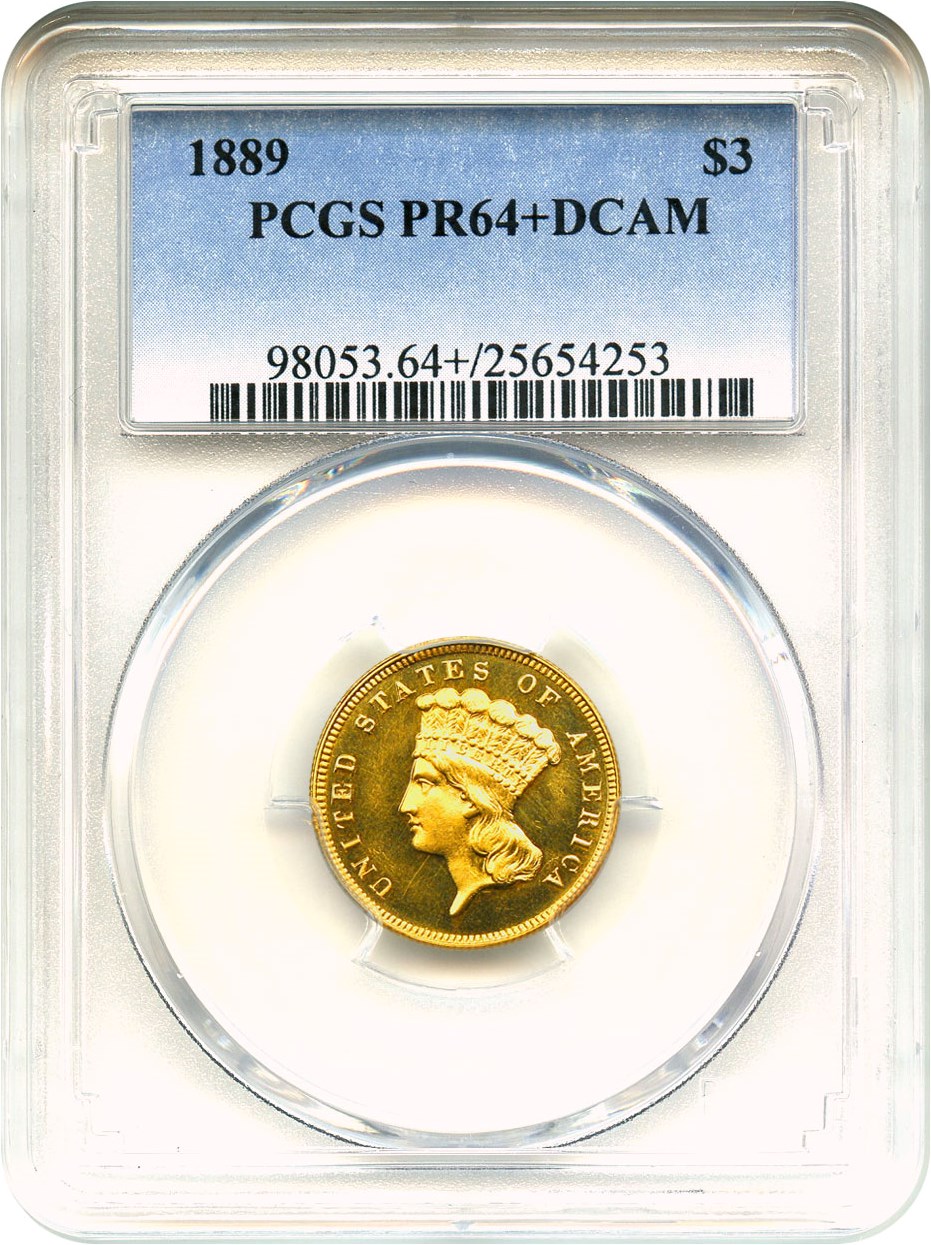 image for: 1889 $3 PCGS Proof 64+ DCAM