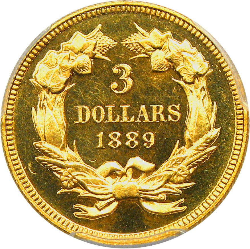 image for: 1889 $3 PCGS Proof 64+ DCAM