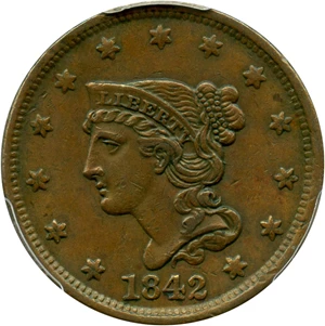 image for: 1842 1c PCGS AU53 (Large Date)