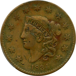 image for: 1834 1c PCGS VF20 (Small 8, Large Stars, Medium Letters)