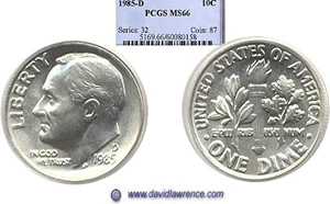 image for: 1985-D 10c PCGS MS66