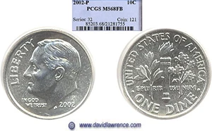 image for: 2002-P 10c PCGS MS68 FB