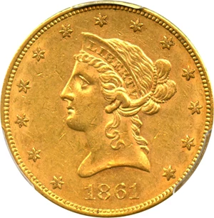 image for: 1861 $10 PCGS/CAC AU58