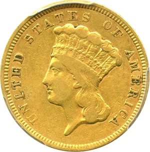 image for: 1857 $3 PCGS/CAC VF30