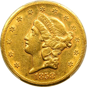 image for: 1858-S $20 PCGS AU55