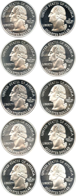 image for: Collector Lot of Washington 25c: All Proof 70 DCAM (Silver, 10 Coins) - No Reserve!