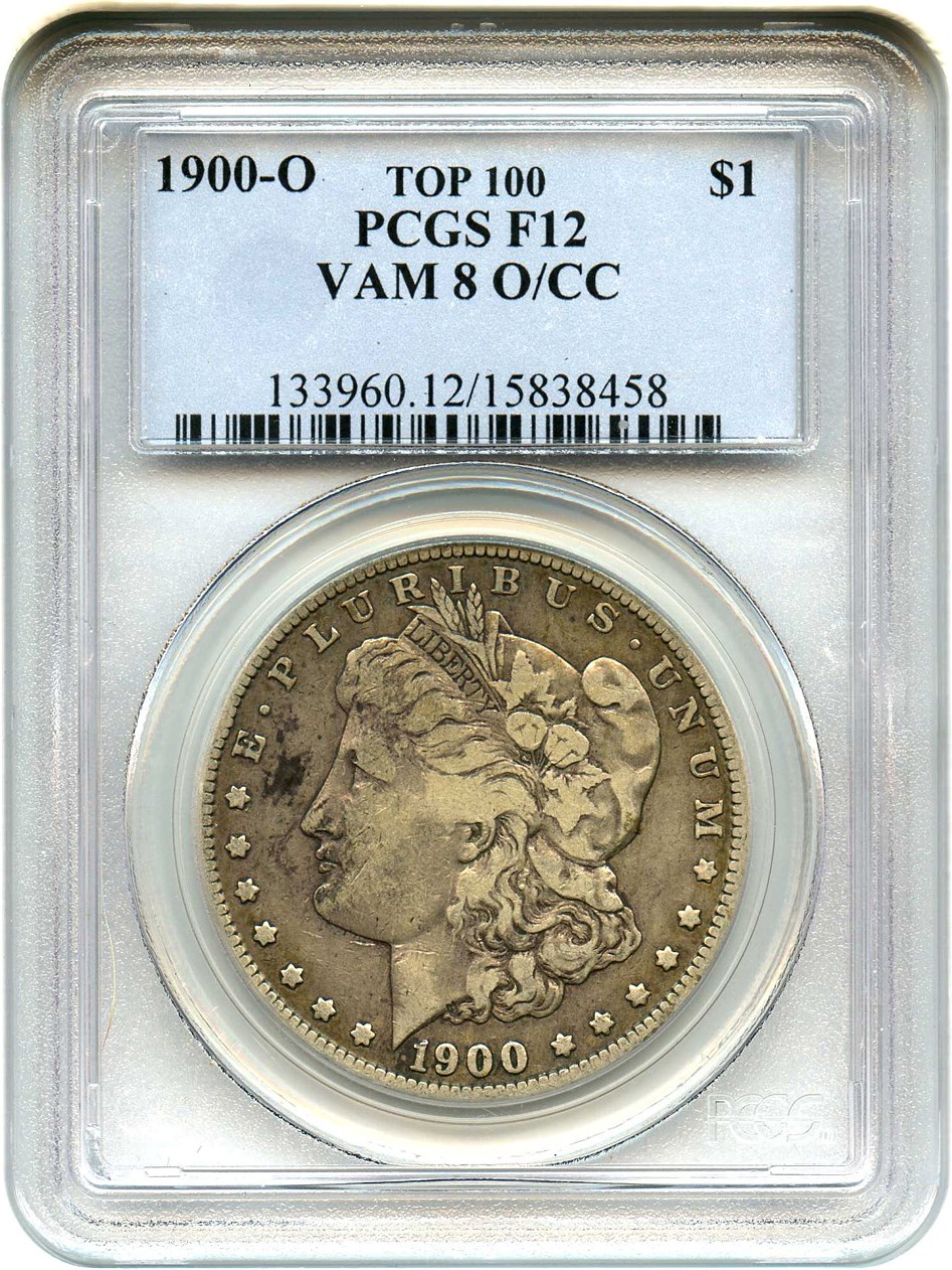 image for: 1900-O/CC $1 PCGS F12 (VAM-8, O/CC)