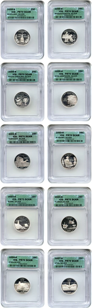 image for: Collector Lot of Washington 25c: All Proof 70 DCAM (Silver, 10 Coins) - No Reserve!