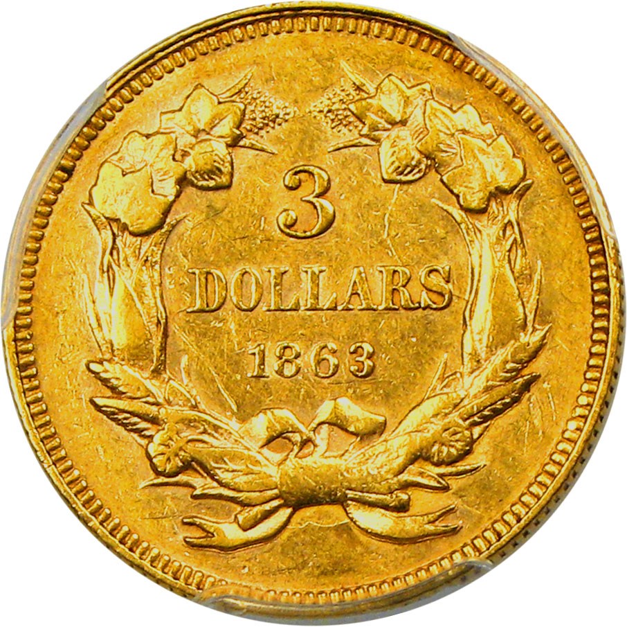 image for: 1863 $3 PCGS AU55