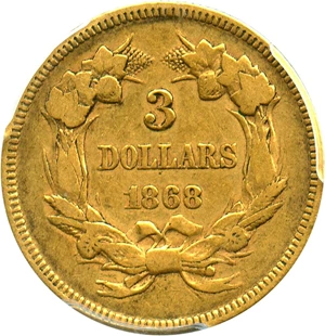 image for: 1868 $3 PCGS VF20