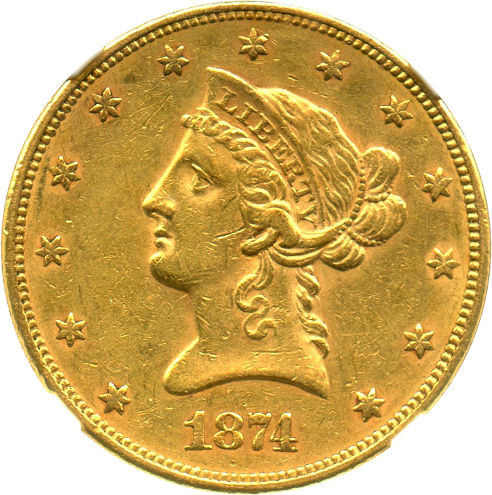 image for: 1874 $10 NGC/CAC AU55