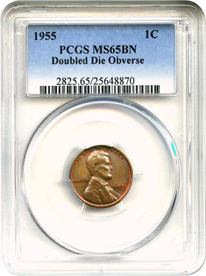 image for: 1955/1955 1c PCGS MS65 BN (Doubled Die)