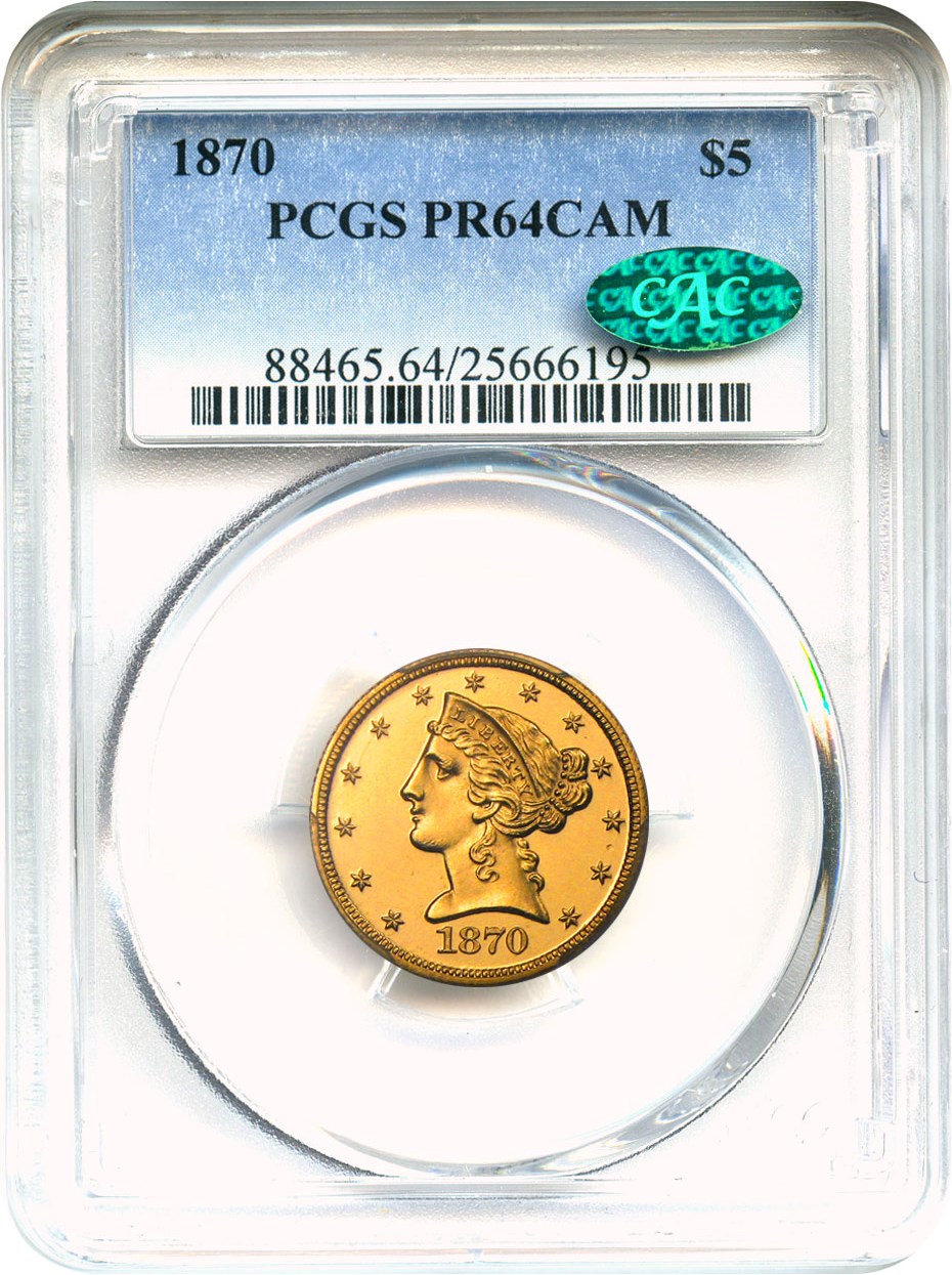 image for: 1870 $5 PCGS/CAC Proof 64 CAM