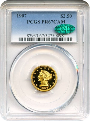 image for: 1907 $2 1/2 PCGS/CAC Proof 67 CAM