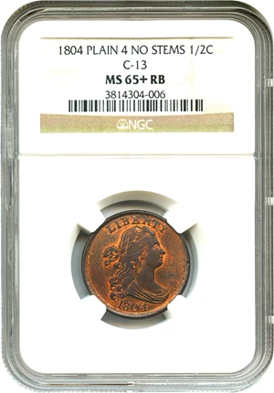 image for: 1804 1/2c NGC MS65+ RB (C-13, Plain 4, No Stems)