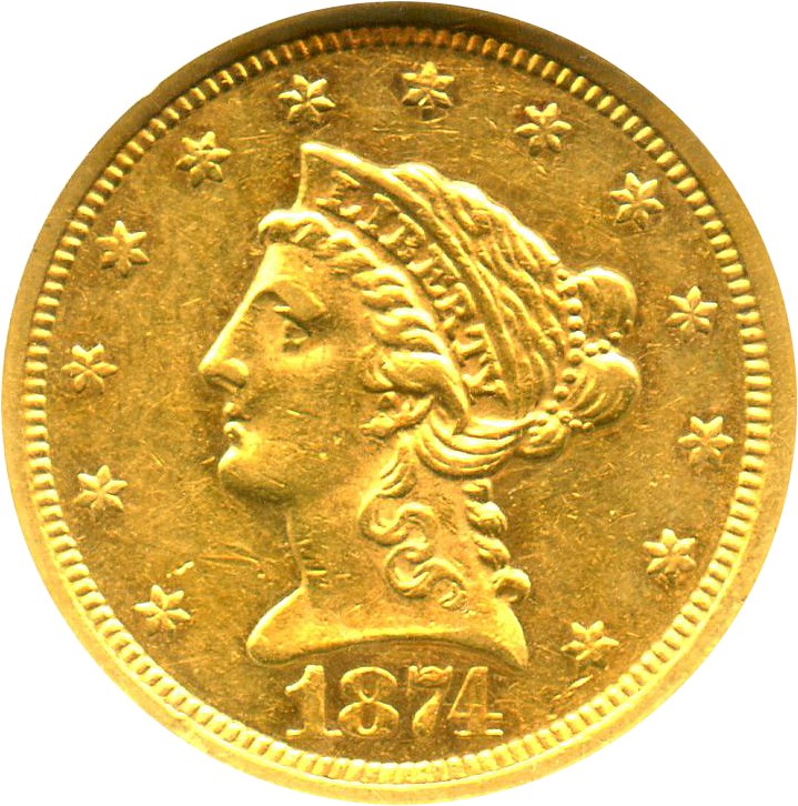 image for: 1874 $2 1/2 NGC AU58