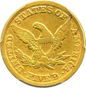 image for: 1860-S $5 PCGS VF20