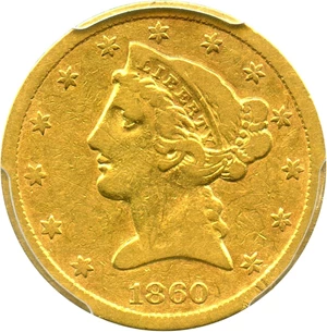 image for: 1860-S $5 PCGS VF20