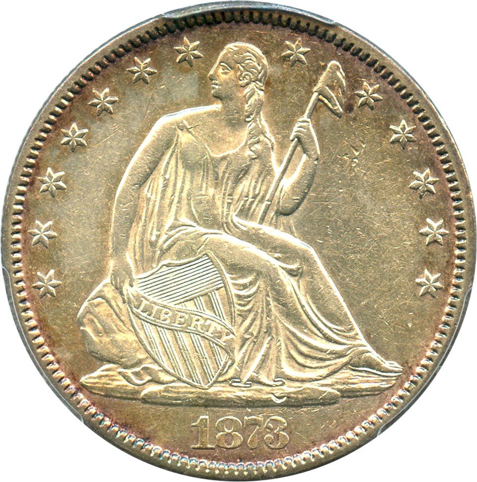 image for: 1873 50c PCGS AU53 (No Arrows, Closed 3)