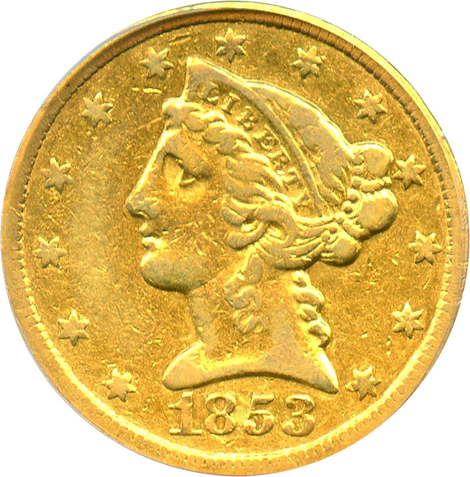 image for: 1853-C $5 PCGS VF30