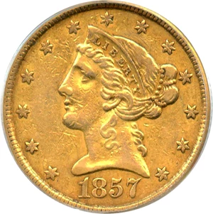image for: 1857 $5 PCGS AU50