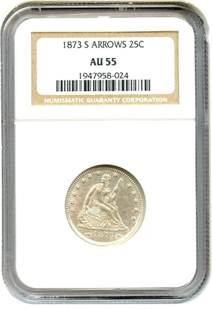 image for: 1873-S 25c NGC AU55 (Arrows)
