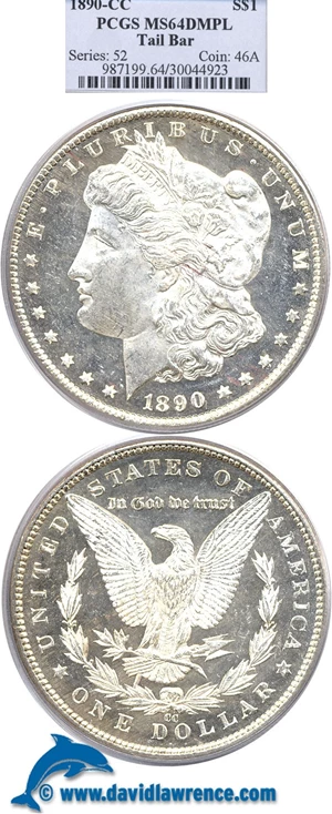 image for: 1890-CC $1 Tail Bar PCGS MS64 DMPL