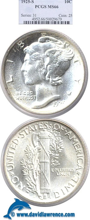image for: 1925-S 10c PCGS MS66