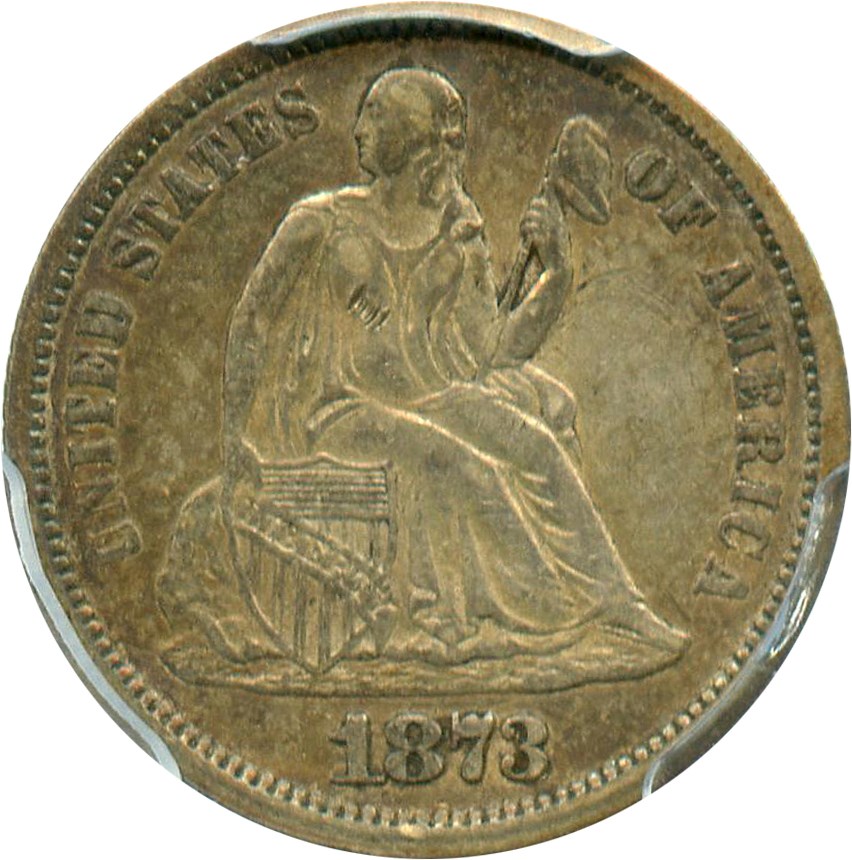 image for: 1873 10c PCGS VF35 (No Arrows, Open 3)