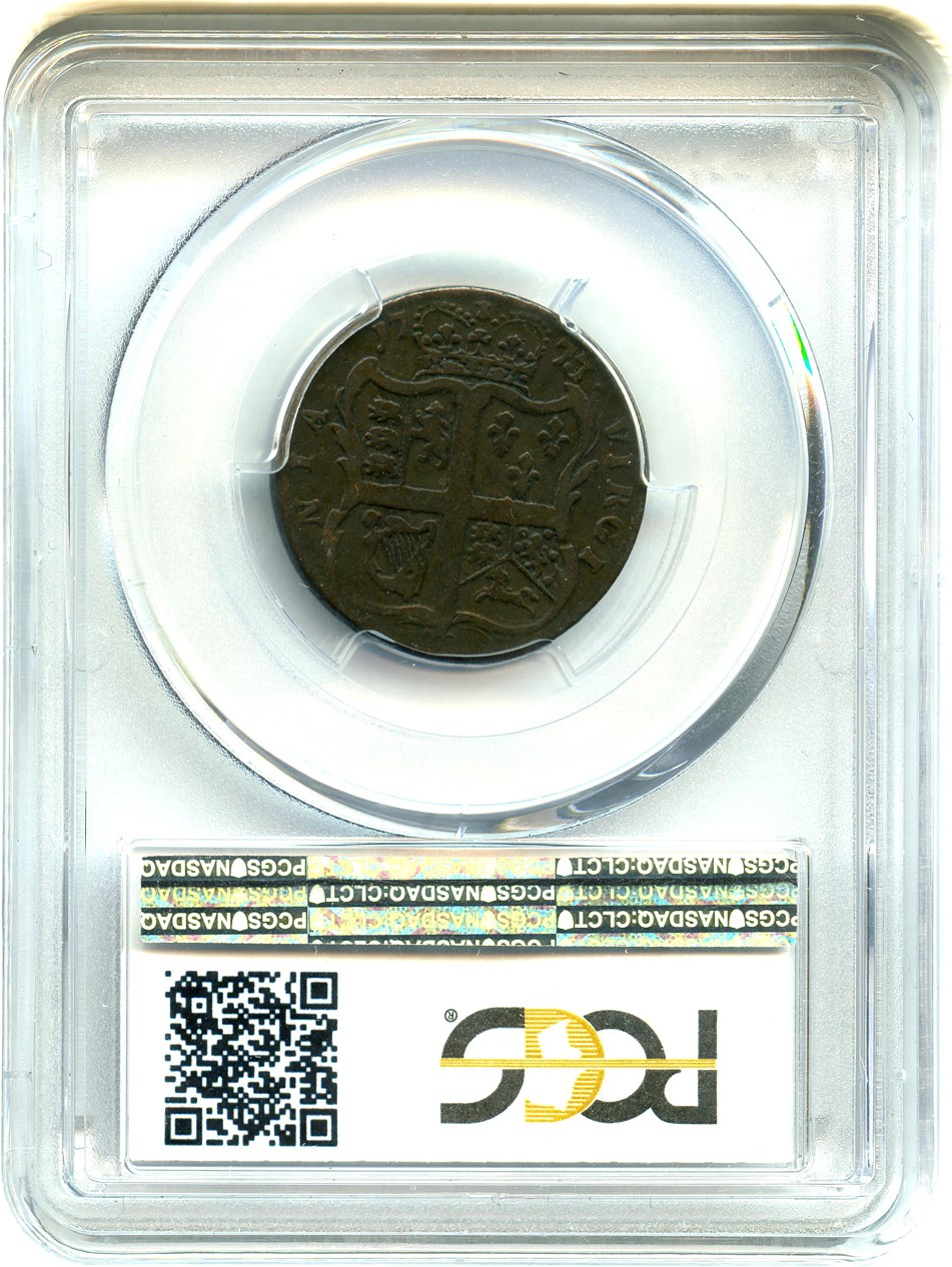 image for: 1773 Virginia Halfpenny PCGS VG-10 (No Period)