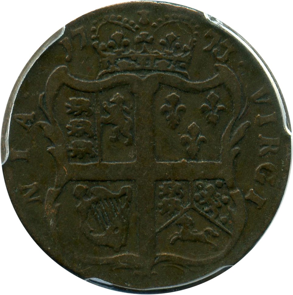 image for: 1773 Virginia Halfpenny PCGS VG-10 (No Period)