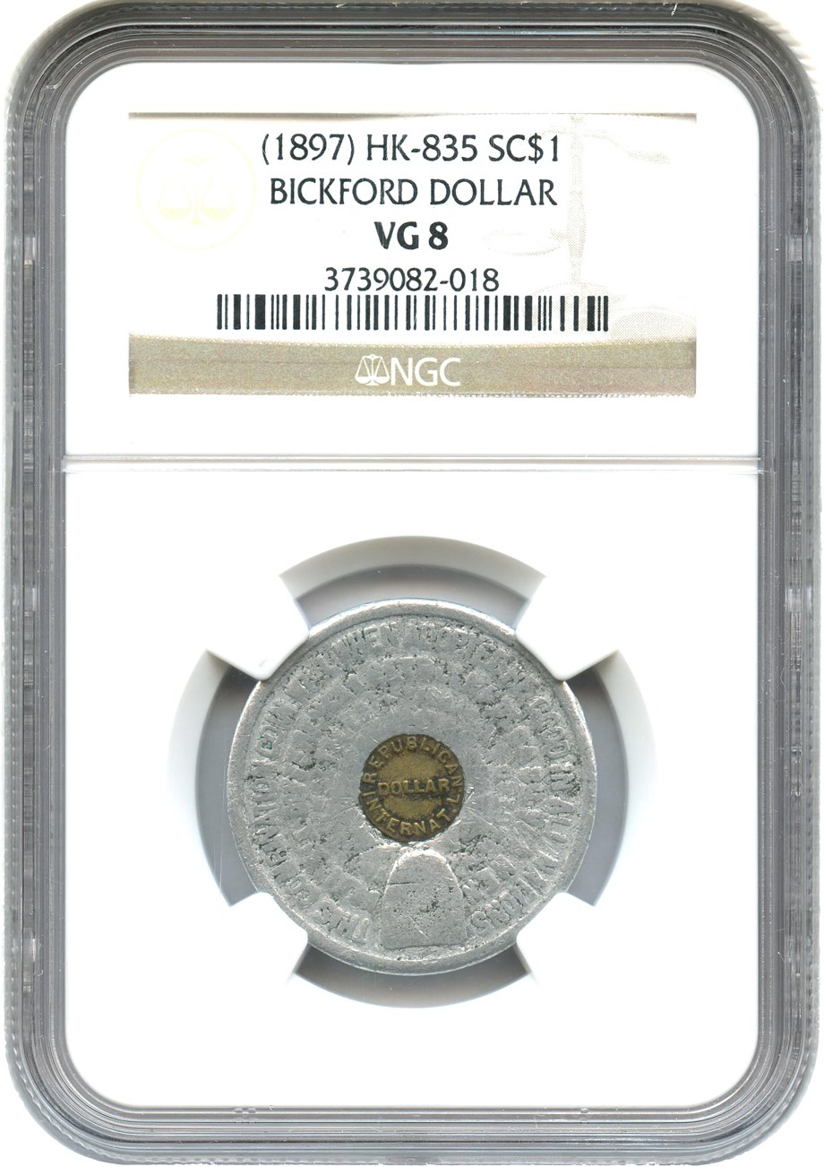 image for: 1897 SC$1 NGC VG-08 (Bickford Dollar Medal, HK-835)