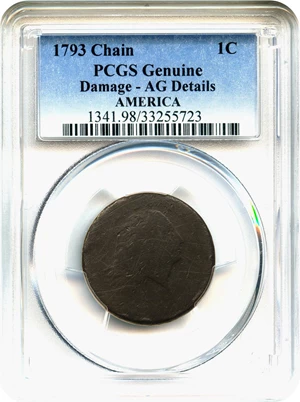 image for: 1793 Chain 1c PCGS Genuine AG Details (Damage, AMERICA)