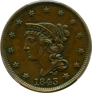 image for: 1843 1c PCGS AU53 Petite Head, Small Letters)