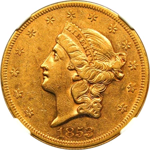 image for: 1853/1--3 $20 NGC AU53 (VP-001)