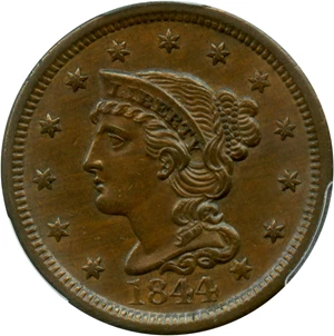 image for: 1844 1c PCGS MS63 BN (Newcomb 1, Rarity 1) - Vault Value!