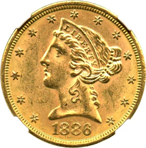 image for: 1886-S $5 NGC/CAC MS63 - No Reserve!