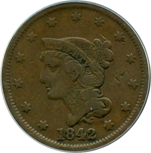 image for: 1842 1c PCGS Genuine (Large Date)