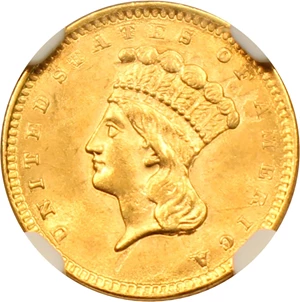 image for: 1856 G$1 NGC/CAC MS63 (Type 3, Slanted 5)