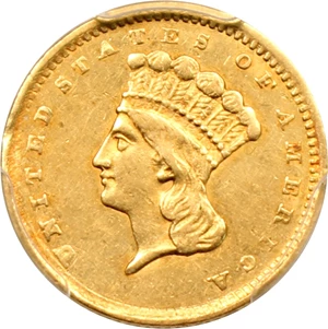 image for: 1856 G$1 PCGS AU50 (Type 3, Slanted 5)