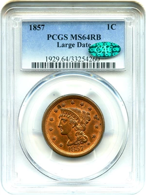 image for: 1857 1c PCGS/CAC MS64 RB (Large Date)