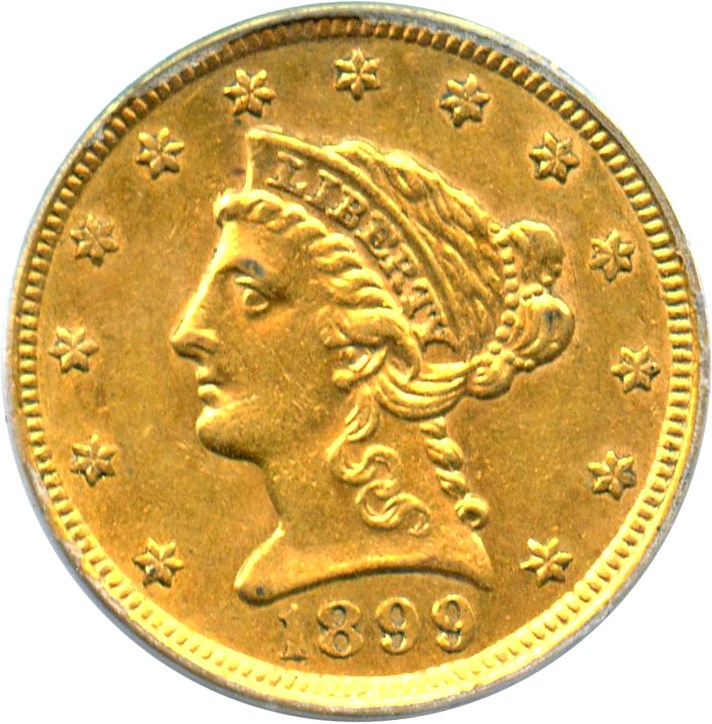 image for: 1899 $2 1/2 PCGS AU58 - No Reserve!