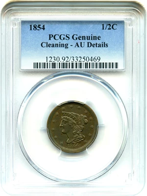 image for: 1854 1/2c PCGS Genuine AU Details (Cleaning)